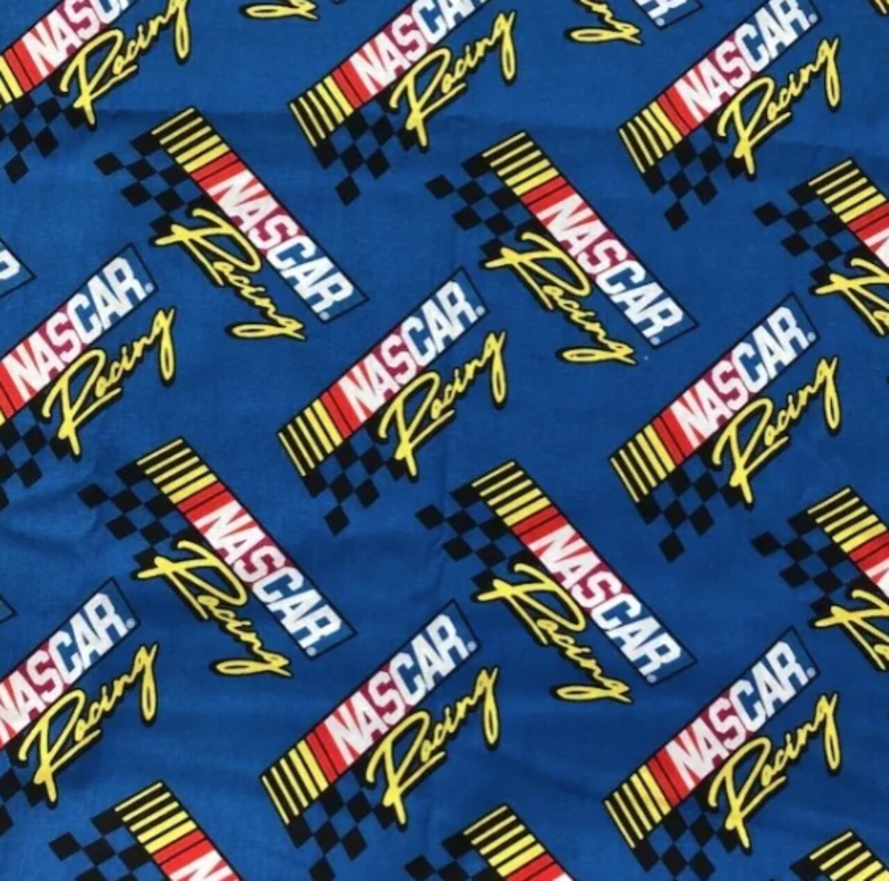 Licensed NASCAR Retro Racing Logo Blue Multi Cotton Fabric by the Yard